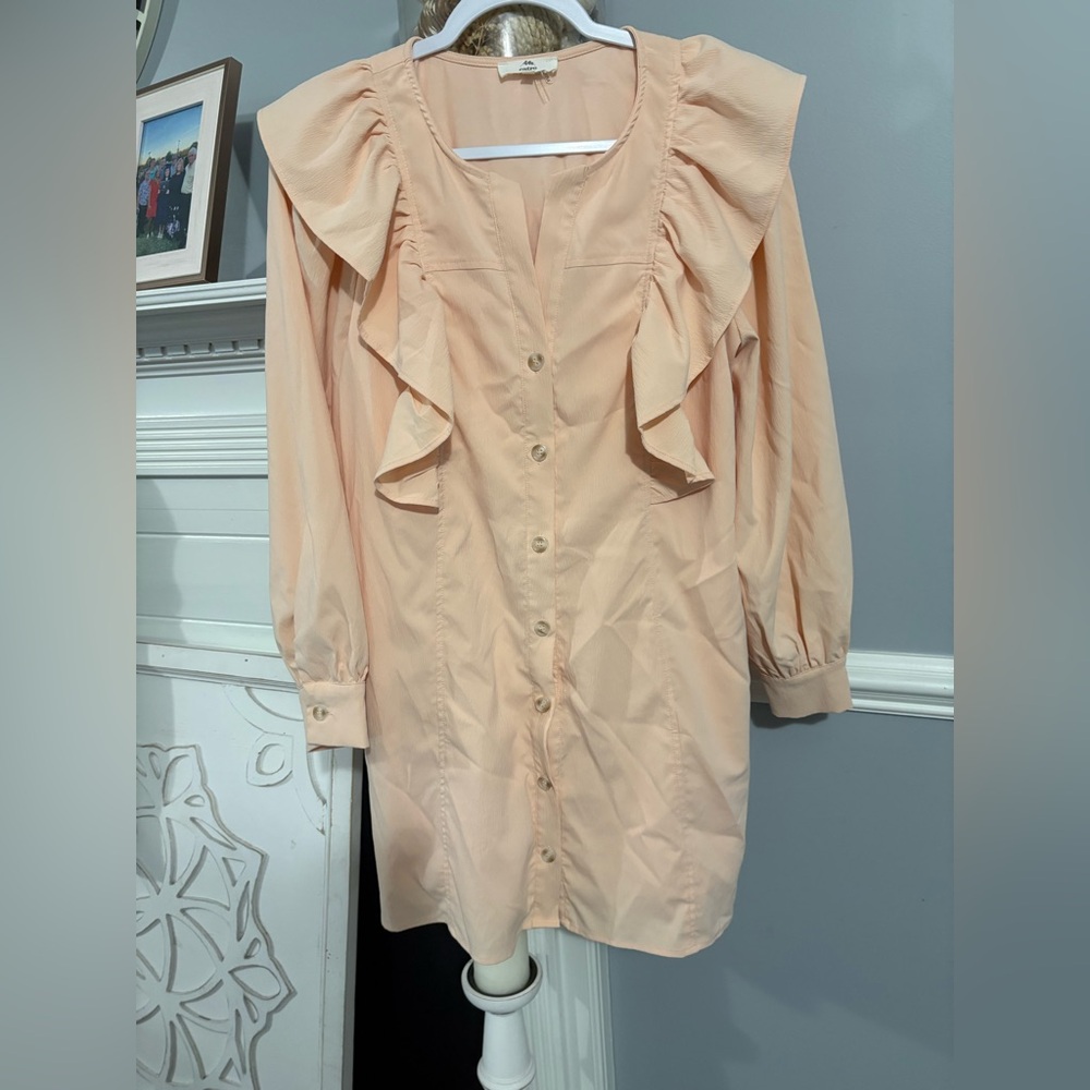 Entro Peach Ruffle Button-Down Dress